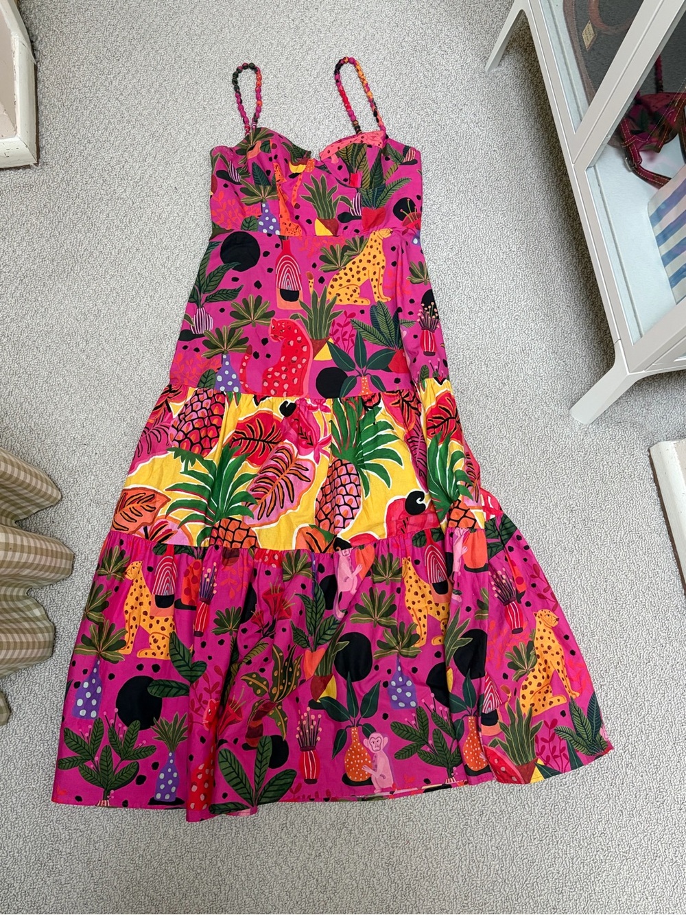 Vibrant Pink FARM RIO - Pink Pop Leopards Midi-Dress Size Small